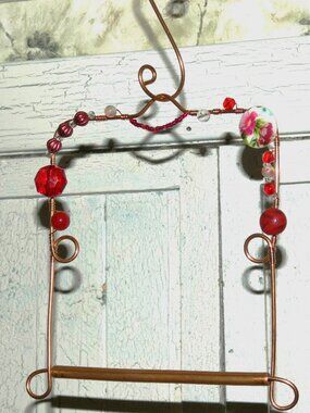 Copper Hummingbird Perch Swing with Detachable Copper Hook Red Beads